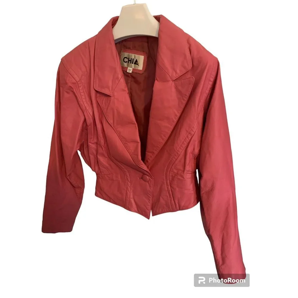 Vintage CHIA Leather 3 Piece Pink Barbiecore Awesome Outfit Jacket Med-Skirt S 8